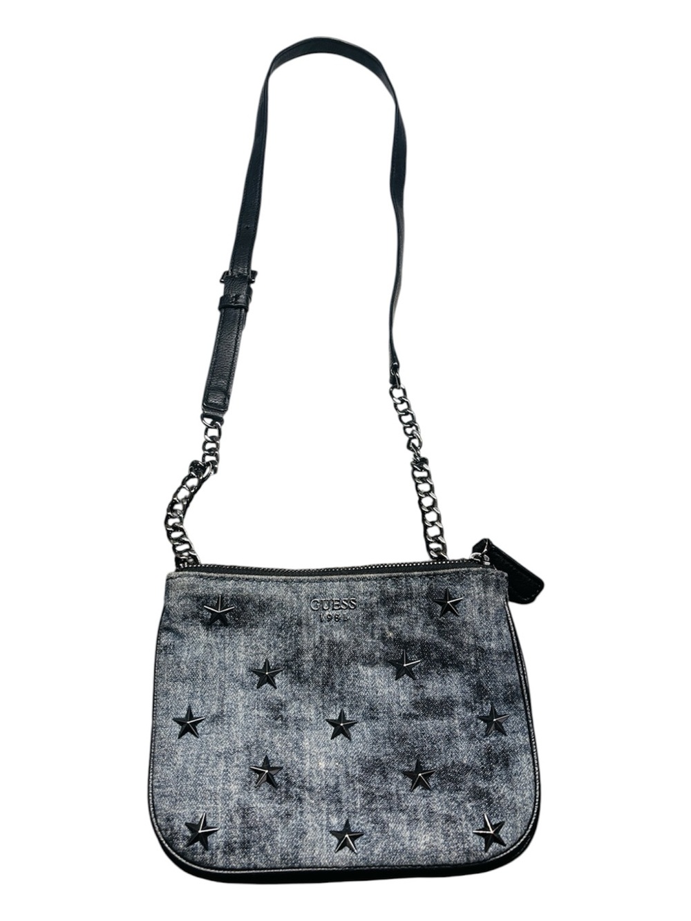 GUESS Washed Black Star-Stud Denim Crossbody